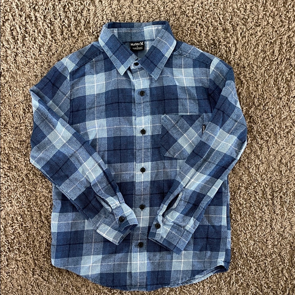 Hurley Navy and Light Blue Checkered Shirt Boys Small